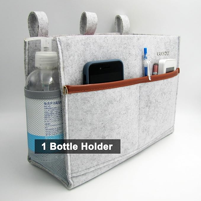 Bedside Caddy, Felt Bedside Storage Organizer, Hanging Storage Bag, Chair Organizer Caddy, Remote, Magazine, Drink Bottle Holder for Hospital, Dorm Bed, Baby Stuff, Office (Light Grey Small)