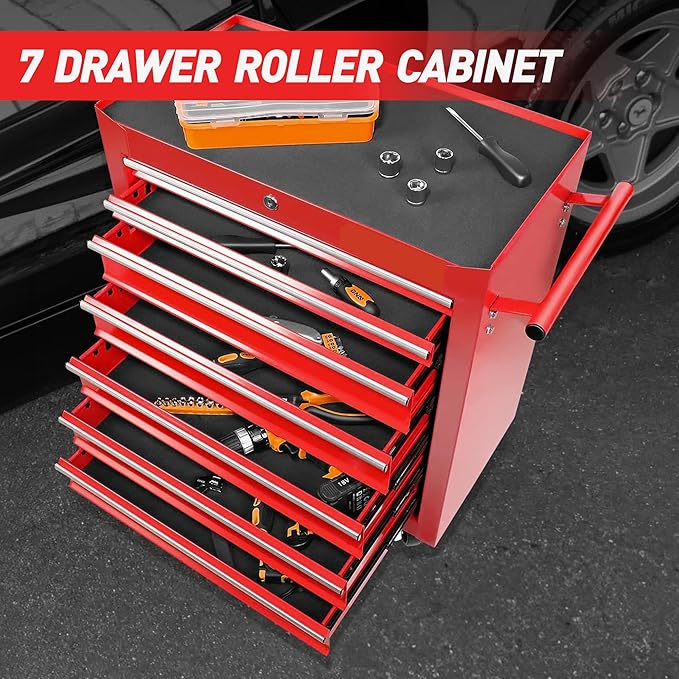 Rolling Tool Chest with 7-Drawer Tool Box with Wheels,31"x 24.4"x 13" Multifunctional Tool Cart Mechanic Tool Storage Cabinet for Garage, Warehouse, Workshop, Repair Shop