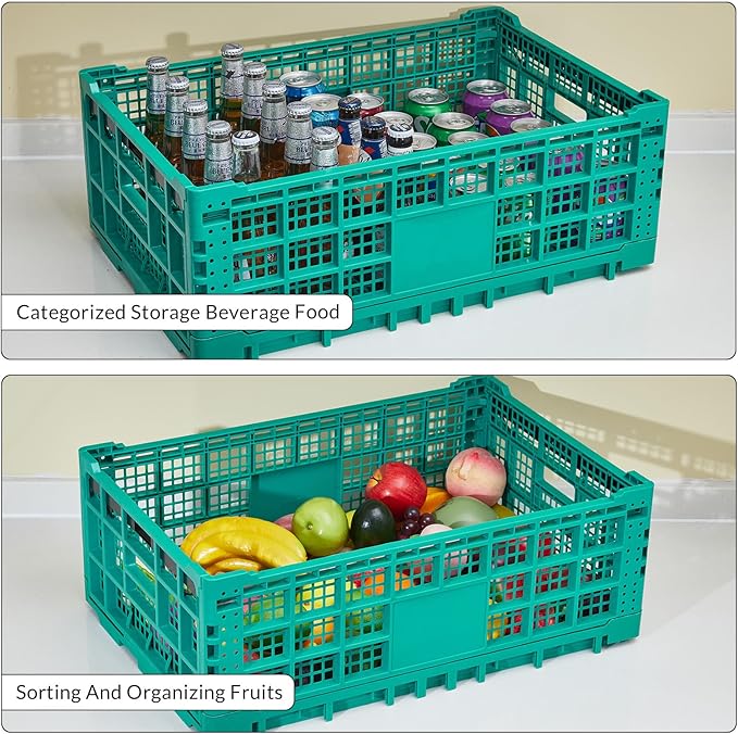 Collapsible Storage Crates, 52 Liter Heavy Duty Foldable Plastic Crates , Storage Baskets and Bins 23.6" L x 15.7" W x 8.6" H Stackable Dairy Milk Crates for Office, Home, Toy Storage
