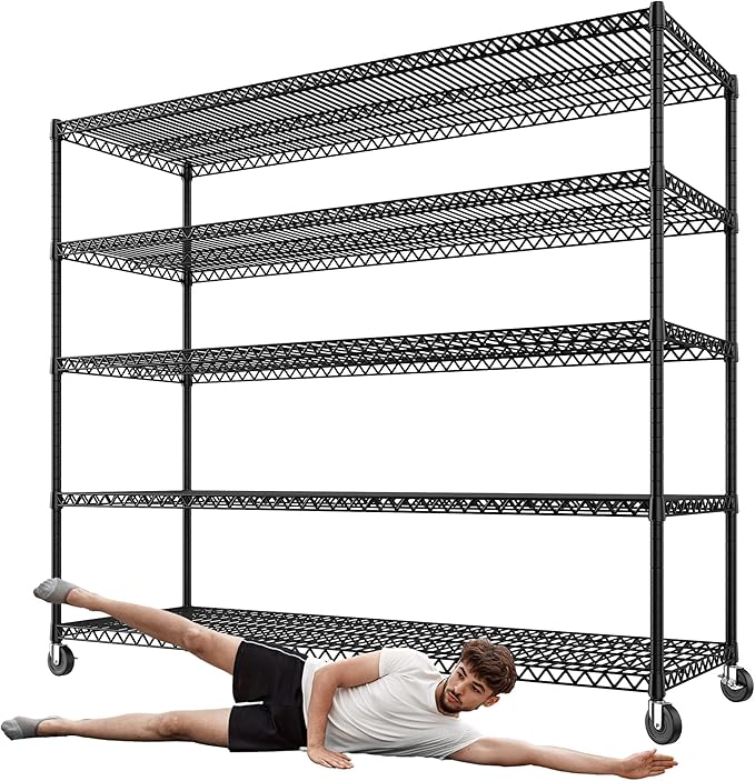 3200LBS Storage Shelves Wire Shelving with Wheels,Adjustable Garage Shelving Heavy Duty Steel Metal Shelving Unit Shelf Rack for Warehouses,Garage,Kitchen,School,Commercial,73" H X 60”W X 18" D