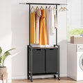 Laundry Sorter 2 Section Laundry Hamper Sorter with Clothes Hanging Rod and Wooden Storage Shelf 2 X 13gal Laundry Basket Organizer for Laundry Room Organization Storage Baskets, Black