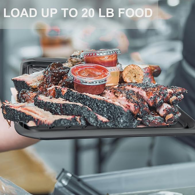 Grilling Prep and Serving Tray with Lid, Bamboo BBQ Deep Trays for Marinating Raw and Cooked Food, Melamine Serving Trays for Food, Black and Red