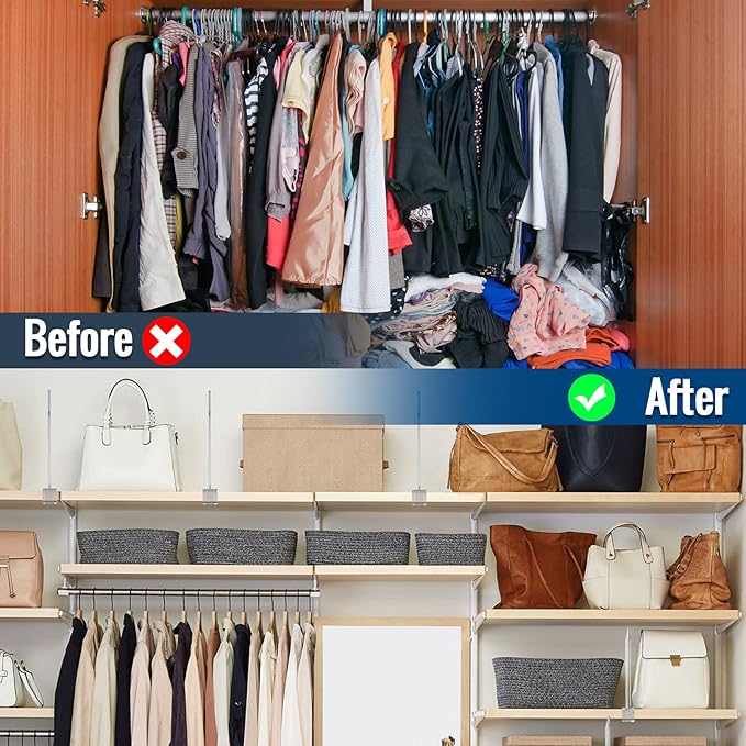 24 Pack Clear Acrylic Shelf Dividers for Closet Shelf Organizer of Bedroom Kitchen Office Bathroom Organizer for Clothes Books Hats and Handbags