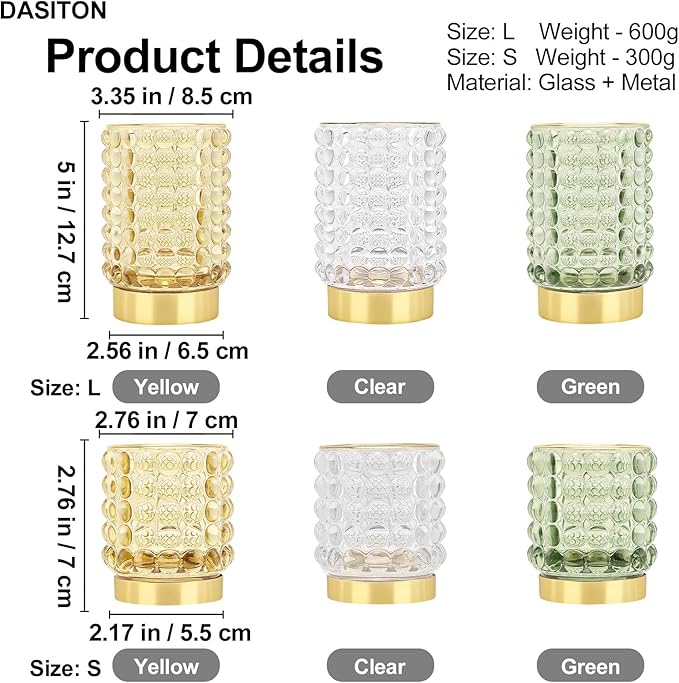 DASITON Makeup Brush Holder Organizer, Crystal Cosmetic Make Up Brush Holder, Glass Makeup Brushes Storage Organizer, Vintage Make Up Cup Desk Pen Pencil Holder, Toothbrush Holders (Yellow L)