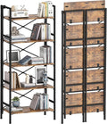 Folding Bookshelf,5 Tier Bookcase Foldable Shelf with X-Bracket Design, Adjustable Feet, Space Saving Storage for Living Room, Office, Rustic Brown