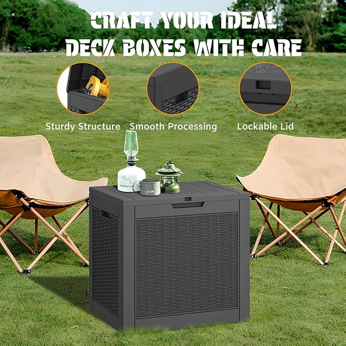 NUNU LAB 35 Gallon Outdoor Storage Box Waterproof, Outside Package Delivery Deck Boxes with Lockable Lid, Backyard Storage Bin For Garden Tools, Patio Cushions Accessories, Black