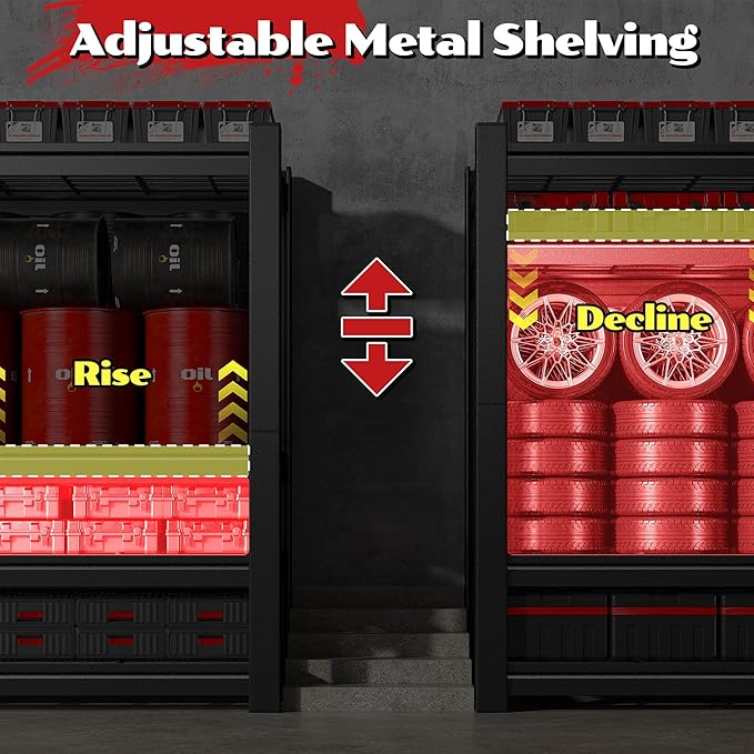 40.1" W Garage Shelving 4 Tier Heavy Duty Shelving 2280LBS Adjustable Garage Storage Shelves Industrial Metal Shelf for Kitchen Pantry Basement Closet 40.1" W x 19.6" D x 59.6" H