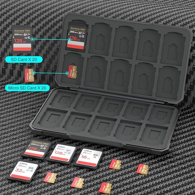 SD Card Holder Memory Card Case for SD/TF Cards, Memory Storage Organizer for 20 SDXC SDHC and 20 TF Cards