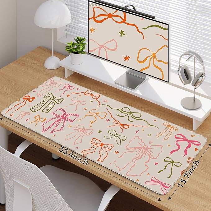 iCasso Desk Mat for Keyboard and Mouse, Large Mouse Pad for Desk, Desk Matt for Desktop, Desk Pad Mat, Anti-Slip Big Mousepad with Stitched Edges for Computer(Colorful Ribbon)