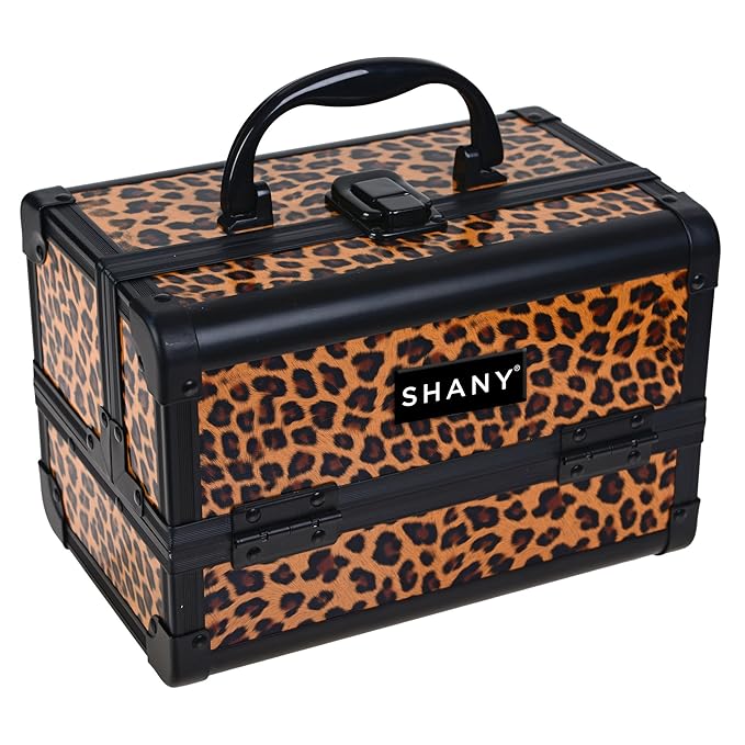 SHANY Chic Makeup Train Case Cosmetic Box Portable Makeup Case Cosmetics Beauty Organizer Jewelry storage with Locks, Multi trays Makeup Storage Box with Makeup Mirror - Lost Cheetah