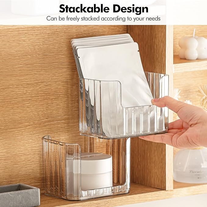 Poeland 2 Pack Stackable Makeup Organizer Tray, Medicine Cabinet Organizer, Clear Cosmetic Display Case for Cabinet, Counter, Vanity