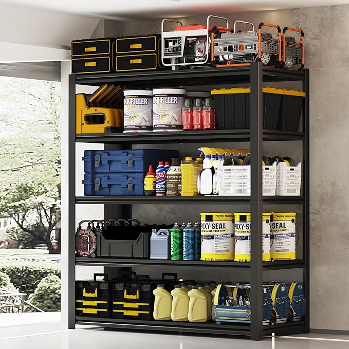 48.2" W Garage Shelving 3000LBS Storage Shelf Heavy Duty Garage Storage Shelves Adjustable 5 Tier Metal Shelves for Storage Industrial Heavy Duty Shelving Unit 24.2" Dx48.2 Wx72.2 H, 3 Pcs
