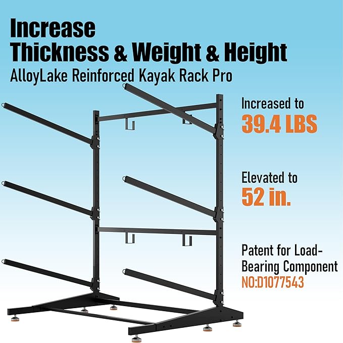 Kayak Storage Rack, Adjustable Outdoor Canoe Rack, Reinforced, Thickened, and and Enhanced Rust Resistance, Holds 330 lbs, for Safe Dock and Outdoor Kayak Storage(3-Tier, Black)