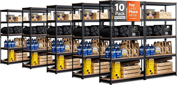 HOMEDANT 5-Tier Laminated Boltless Heavy Duty Metal Shelving Unit Adjustable Garage Storage Utility Rack Shelves Organization Multipurpose Shelf Warehouse Industrial (10, (M) 35.9" W, Black)