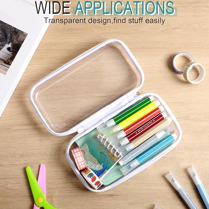 Sanwuta 6 Pcs Clear Hard Zipper Case Hard Plastic Zipper Pouches Transparent Makeup Bag Pencil Pouches for Travel Snacks Christmas Trinket Storage Organizer Box(White,7.48 x 3.94 x 2 Inch)