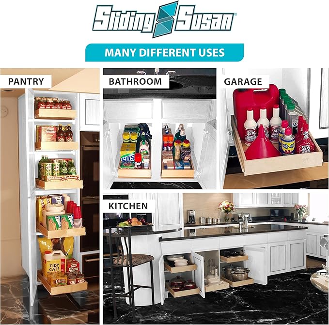 SlidingSusan Pull Out Drawer Organizer for Cabinets, Gliding Soft Close Shelves for Kitchen, Pantry, Bathroom, & Storage Organization, 9 Ply Baltic Birch, 20 Inch Wide x 21 Inch Deep