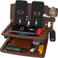 MED Wood Phone Docking Station – Nightstand Desk Organizer for Phone, Watch, Wallet & Tablet – Gift for Men, Husband, Dad & Women – Wooden Charging Stand, (Dark Walnut, Model 2)