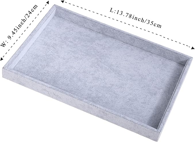 Mornajina 13.8" x 9.5" Velvet Jewelry Tray Jewelry Display Tray, Stackable Empty Plate Trays for Earrings Necklaces Bracelet Rings Display Showcase - Grey