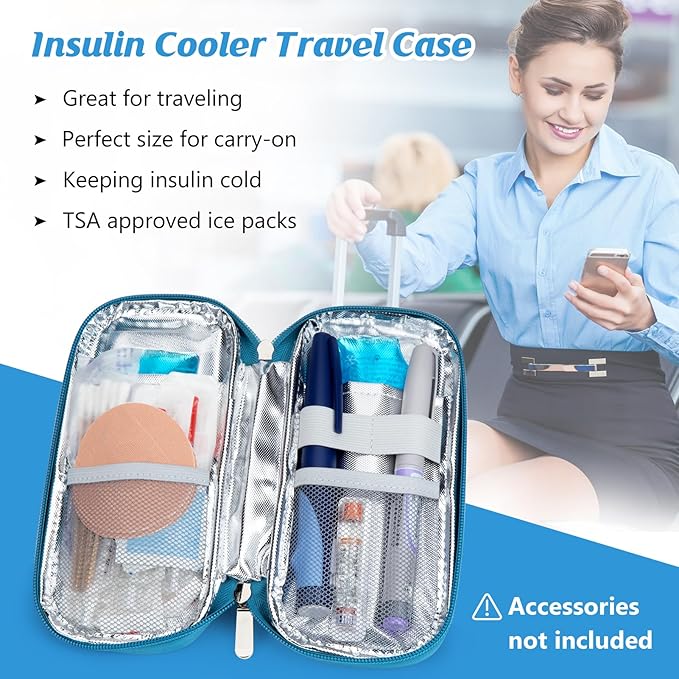 YOUSHARES Insulin Cooler Travel Case - Portable Refrigerated Medicine Case for Insulin Pen, Medication and Diabetic Supplies with 2 TSA Approved Ice Pack