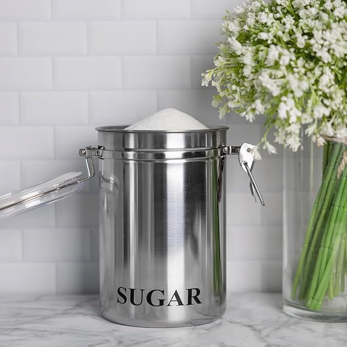 Fox Run Stainless Steel Sugar Container, 62 oz Canister with Airtight and Transparent Lid