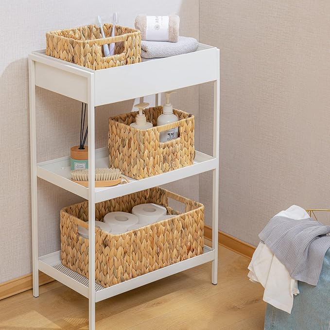 ELONG HOME Wicker Storage Basket, 3 Pack Hand-Knitted Wicker Baskets, Water Hyacinth Storage Baskets with Built-in Handles