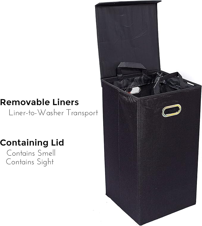 BIRDROCK HOME Single Laundry Hamper with Lid and Removable Liner | Linen | Easily Transport Laundry | Foldable Hamper | Cut Out Handles