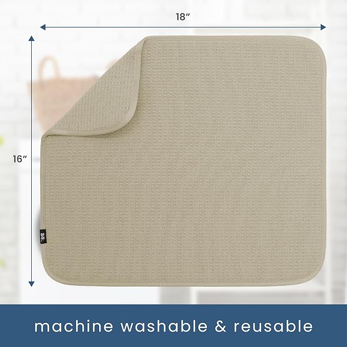 S&T INC. Dish Drying Mat 2 Pack, 16” x 18”, Absorbent Microfiber Kitchen Counter Mat, Dish Drying Pad for Dishes, Utensils, Pots and Pans, Large, Pure Cashmere