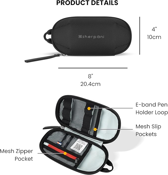 Sherpani Mini Co-Pilot, Travel Cable Bag, Cord Storage Organizer, Small Tech Pouch, Accessory Carrying Case, Travel Gift for Women (Carbon)