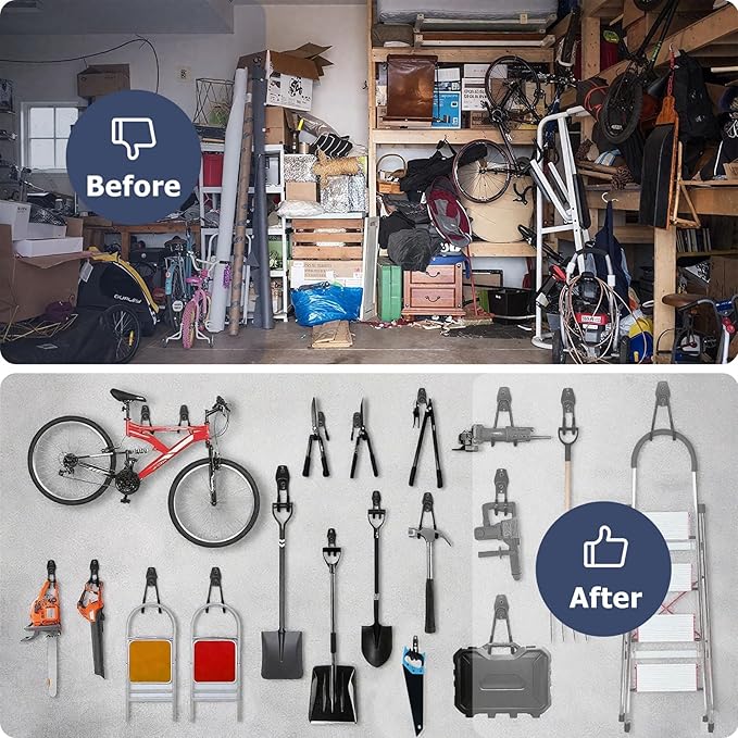 Garage Hooks Heavy Duty, 12 Pack Anti-Slip Coating Garage Wall Storage Hooks for Hanging Bike, Ladder, Garden Tools
