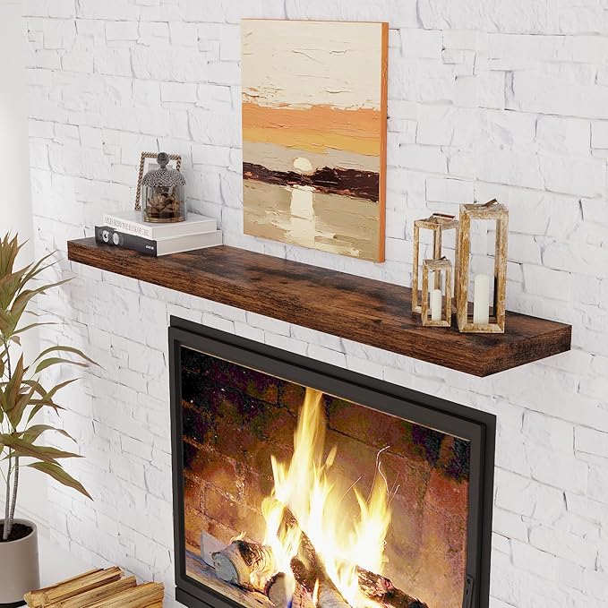 Fun Memories 55Inch Floating Shelves for Wall 1 Pack Shelves for Bedroom|Kitchen|Bathroom Wall Mounted Rustic Wood Floating Shelf with Invisible Brackets for Books|Storage|Decor, Rustic Brown
