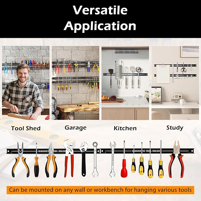 18" Magnetic Tool Holder Strip, 6 Pack Magnet Bar with Mounting Screws, Heavy Duty Magnetic Strips Tool Organizer for Garage Shop Workbench Kitchen Organization (Black)