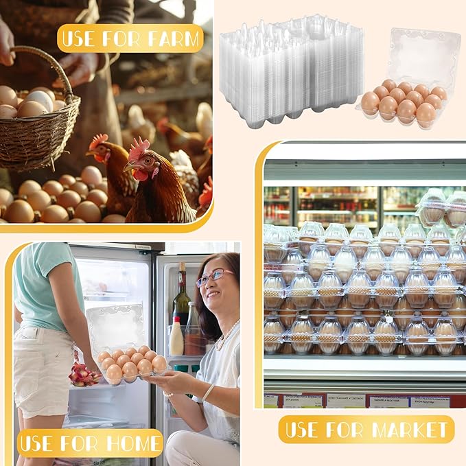 200Pcs Plastic Egg Carton Bulk Empty Clear Egg Tray Holder Container for Farm Business Market Home Kitchen Refrigerator Storage (3 x 4 Grids)