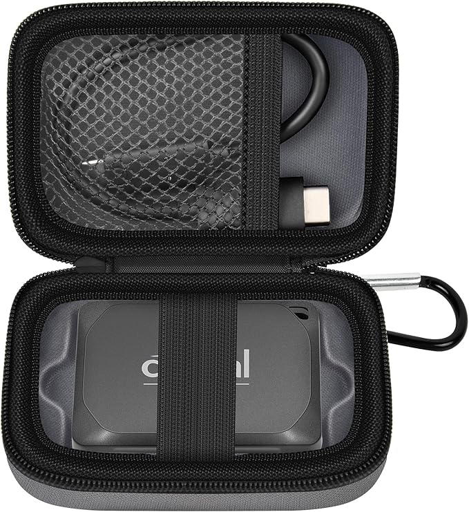 Carrying Case Compatible with Crucial X10/ X9 Pro 4TB/ 2TB/ 1TB Portable SSD, External Solid State Drive Hard Storage Holder Bag Fits for USB-C Cable (Box Only)（Dark-Grey）