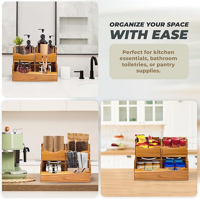 Acacia Wood Pantry Storage Bins - Stackable Open Front Kitchen Baskets with Airflow Vent for Potato, Onion, Fruit, Vegetable, and Bread Storage, Wood Organizer for Pantry and Countertop