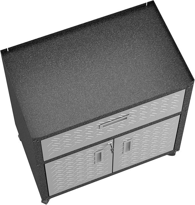 Manhattan Comfort Fortress Collection Modern Designed Mobile Storage Garage Cabinet Great For Tools and Supplies, Stainless Steel
