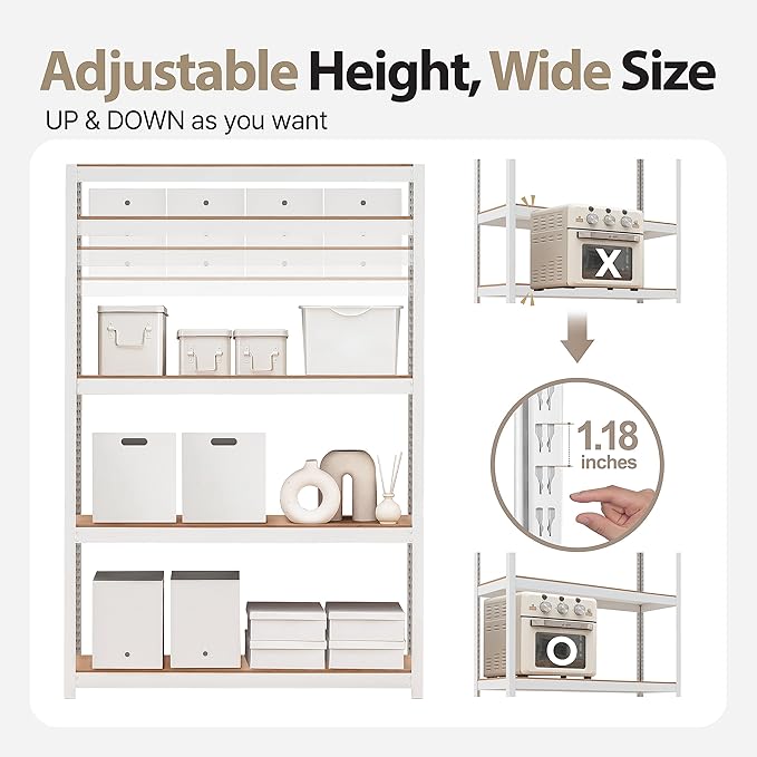HOMEDANT House Lift-Beam White Boltless Heavy Duty Garage Storage Shelving Adjustable 5-Tier Metal Shelves Laminated Shelf Industrial Utility Rack Pantry 48.1" W x 24.4" D x 71.3" H 2Pack