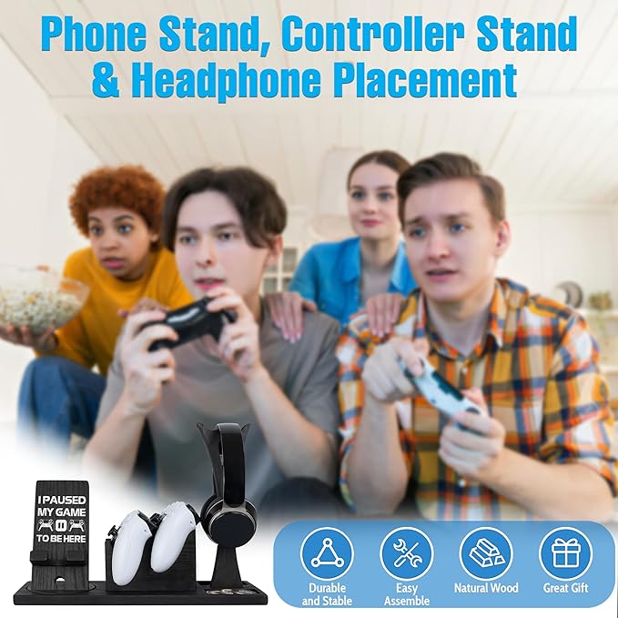 Gaming Accessories Organizer with Headphone Holder, Rotatable Phone Stand & Controller Stand - Unique Gamer Gifts PS4 PS5 Controllers Holders Gaming Equipment, Gifts for Gamers Controller Holder