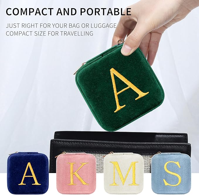 Parima Travel Jewelry Case - Small Jewelry Boxes for Women, Personalized Custom Monogrammed Jewelry Box for Woman - Letter K, Green