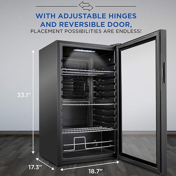 Ivation 126 Can Beverage Refrigerator | Freestanding Ultra Cool Mini Drink Fridge | Beer, Cocktails, Soda, Juice Cooler for Home & Office | Reversible Glass Door & Adjustable Shelving - Black