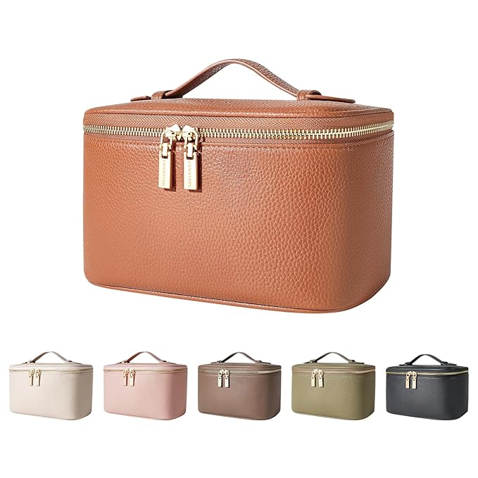 Cosmetic Bag,ROWNYEON Makeup Bag,Portable Makeup Train Case,Travel Toiletry Bag Case Organizer for Women,Brown