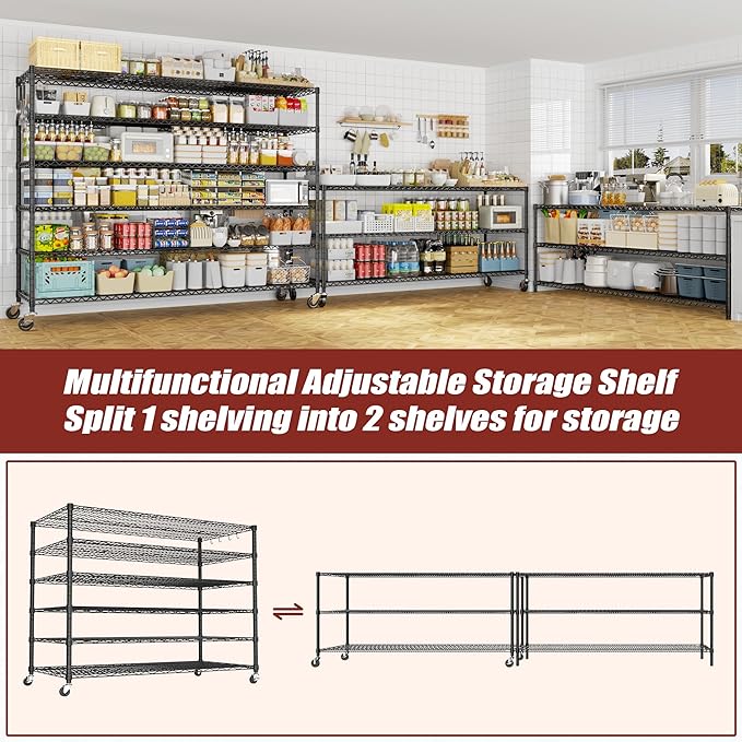 PrimeZone 6 Tier 80.7" H x 55.5" W x 24" D Wire Shelving with Wheels 3600lbs NSF Certified Storage Shelves Heavy Duty Metal Shelf Adjustable Rolling Rack Commercial Garage Restaurant Warehouse 3pcs