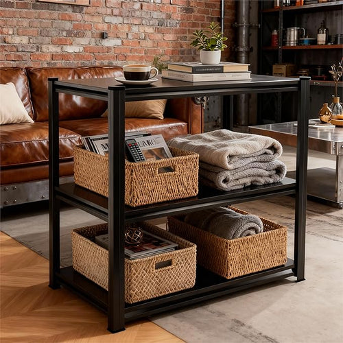 3-Tier End Table, Sofa Side Table for Small Space with Storage Shelf, Couch Table & Nightstand for Living Room, Bedroom, Office,32''H×24''W×14''D