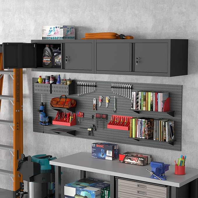Garage Locking Cabinet, 13” H Garage Storage Cabinet Wall Mounted, Floating Storage Organization for RV, Hanging Tool Storage Cabinets for School, Office, Warehouse, Black