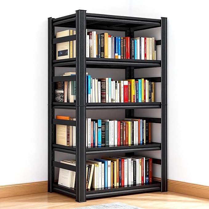 5 Tier Shelving Unit with Sides, Metal Metal Bookshelf,32" W x 16" D X 63”H Multi-Purpose Home Office Shelves,Decorative/Display/Storage & Organizer, Adjustable, Heavy Duty
