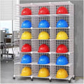 Stackable Safety Helmet Storage Boxes, Large Adjustable Hard Hat Placement Organizer Rack,with Wheels,for Construction Site/Garage/Workshop/Factory Helmet Display Shelf (White, 18 Grids-3 * 6)