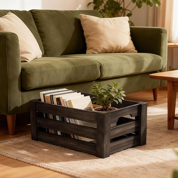 Rustic Wooden Storage Crates Set of 3 with Handles – Farmhouse Decorative Nesting Boxes for Organizing, Shelves & Tabletop Display (L/M/S)