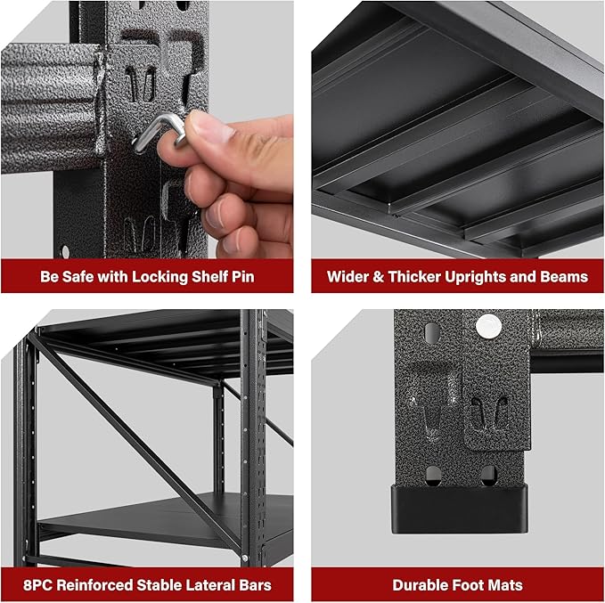 71.3" Wide Heavy Duty Garage Shelving Units,5000LBS Deep Storage Shelves,Black Metal Garage Shelves,Steel Shelf,Large Storage Rack,Industrial Shelving for Shop,Warehouse,Basement,71.3"W x 24"D x 70"H