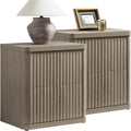 SICOTAS Night Stand Set of 2 Nightstands with 2 Drawers Storage Bedside Table Large Fluted Bed Side End Table Modern 24.4" Tall Wide Night Stands for Bedroom Living Room Sofa Couch Office, Grey Alder