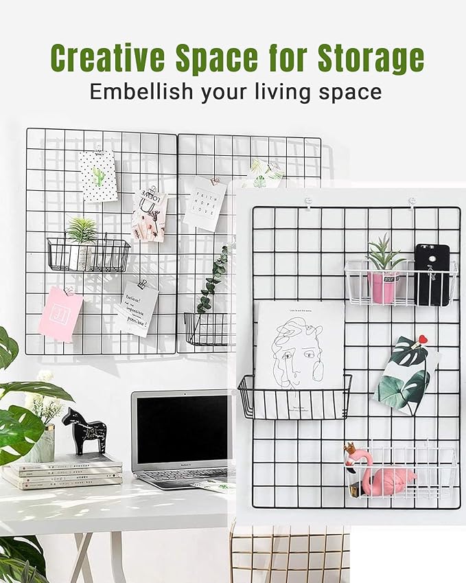 3 Pack Wall Basket, Hanging Wire Basket for Wall Grid Panel, Metal Hanging Baskets for Organizing, Wire Wall Baskets for Storage, Home Decor, Grid Wall Accessories