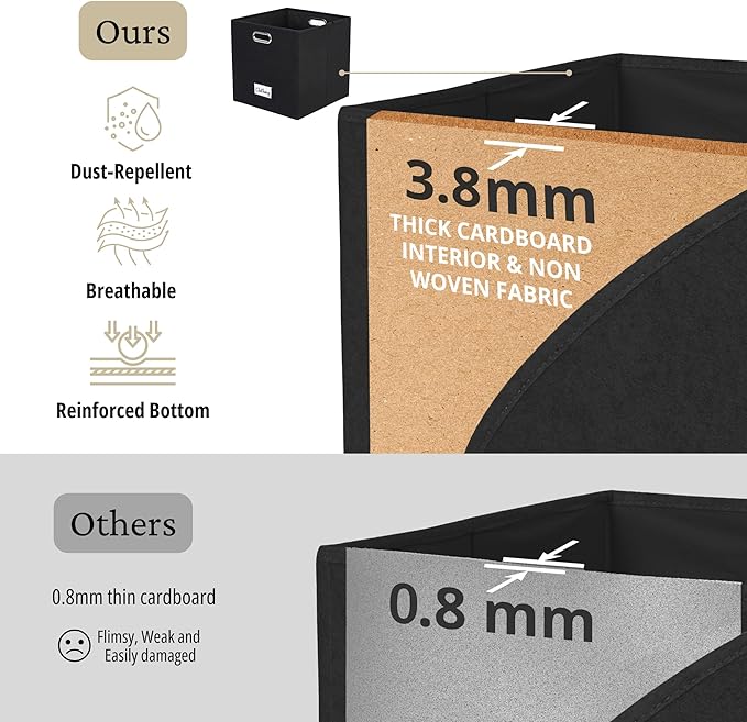 DECOMOMO Black Storage Bins, 13 inch Cube Storage Bins with Labels, Felt Baskets (Cube 13" / 6pcs, Black)